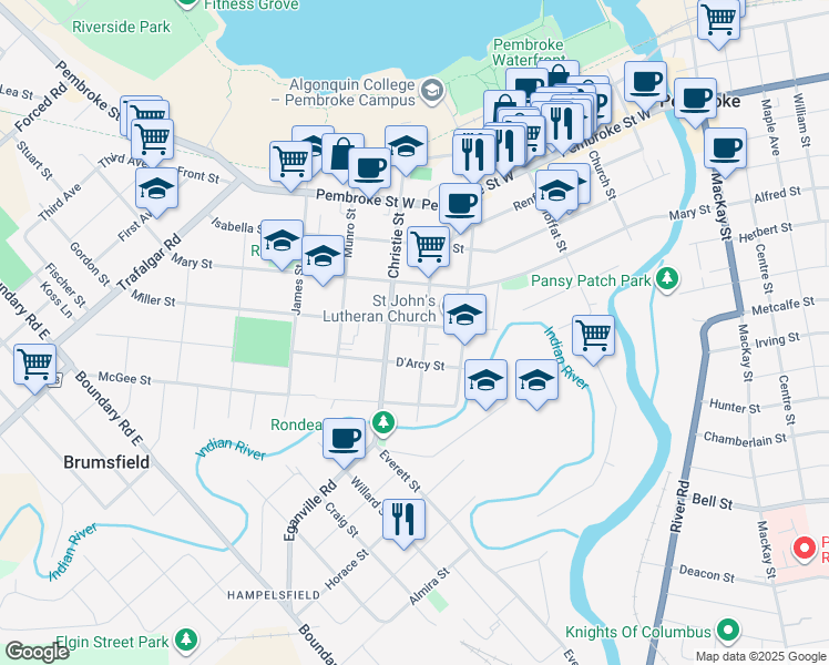 map of restaurants, bars, coffee shops, grocery stores, and more near 390 Miller Street in Pembroke