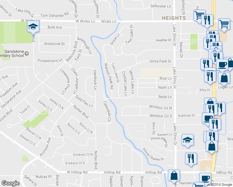 map of restaurants, bars, coffee shops, grocery stores, and more near 1220 Twin Lakes Drive in Billings