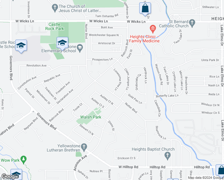 map of restaurants, bars, coffee shops, grocery stores, and more near 1210 Lonesome Pine Lane in Billings
