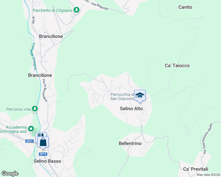 map of restaurants, bars, coffee shops, grocery stores, and more near 17 Via Alessandro Manzoni in Selino Alto