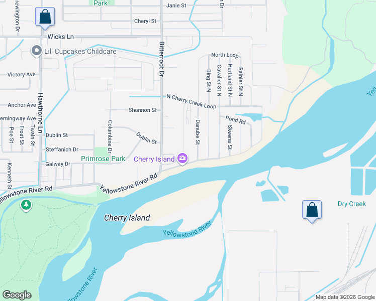 map of restaurants, bars, coffee shops, grocery stores, and more near 36 Danube Street in Billings
