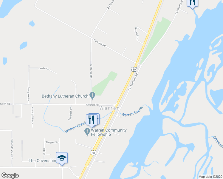 map of restaurants, bars, coffee shops, grocery stores, and more near 56801 Columbia River Highway in Warren
