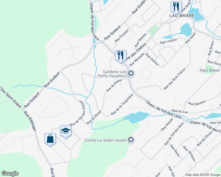 map of restaurants, bars, coffee shops, grocery stores, and more near 318 Rue du Boisé in Sainte-Sophie