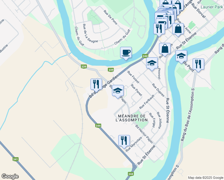 map of restaurants, bars, coffee shops, grocery stores, and more near 180 Boulevard Hector-Papin in L'Assomption