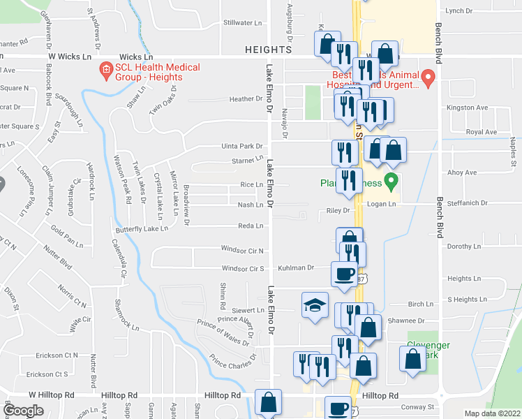 map of restaurants, bars, coffee shops, grocery stores, and more near 340 Nash Lane in Billings