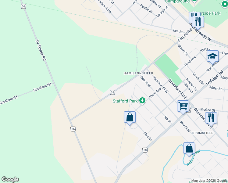 map of restaurants, bars, coffee shops, grocery stores, and more near Jean Avenue in Laurentian Valley
