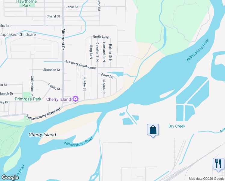 map of restaurants, bars, coffee shops, grocery stores, and more near North Cherry Creek Loop in Billings