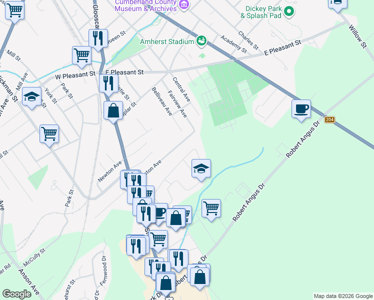 map of restaurants, bars, coffee shops, grocery stores, and more near 24 Costin Drive in Amherst