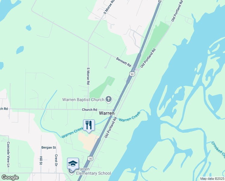 map of restaurants, bars, coffee shops, grocery stores, and more near 56801 Columbia River Highway in Warren