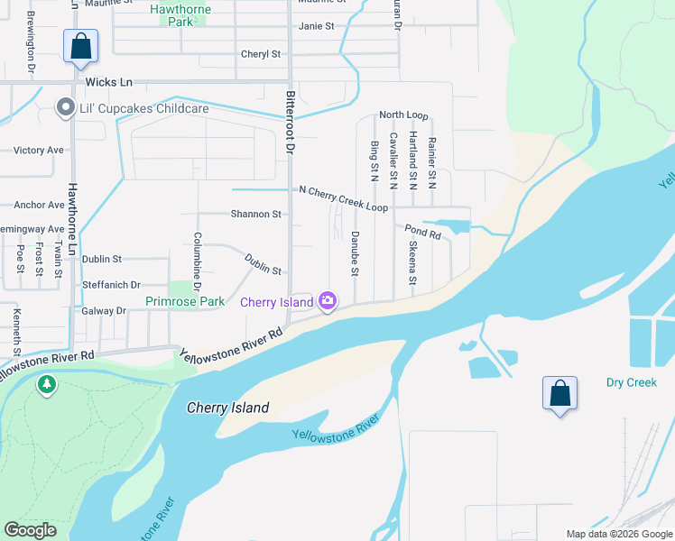 map of restaurants, bars, coffee shops, grocery stores, and more near 36 Danube Street in Billings