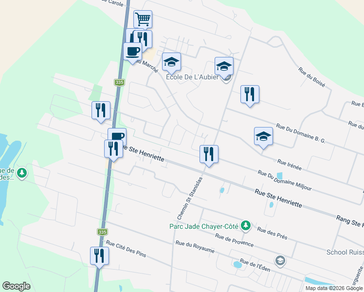 map of restaurants, bars, coffee shops, grocery stores, and more near 47 Rue des Orchidées in Saint-Lin-Laurentides