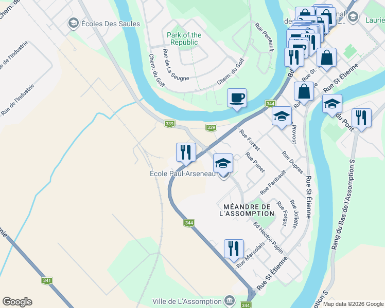map of restaurants, bars, coffee shops, grocery stores, and more near 681 Boulevard de l'Ange-Gardien in L'Assomption