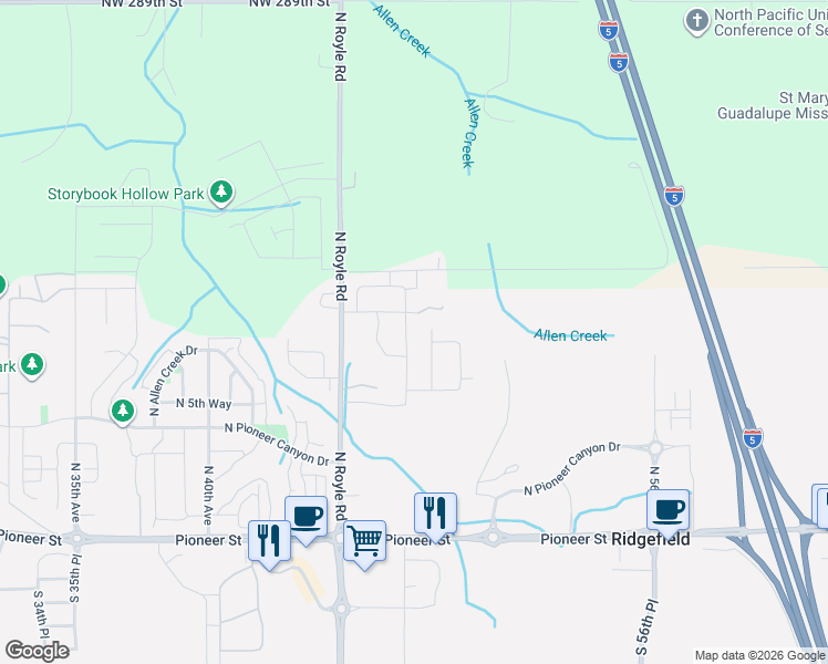 map of restaurants, bars, coffee shops, grocery stores, and more near 874 North 47th Avenue in Ridgefield