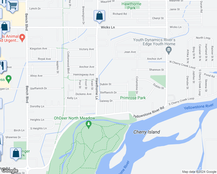 map of restaurants, bars, coffee shops, grocery stores, and more near 1230 Dublin Street in Billings