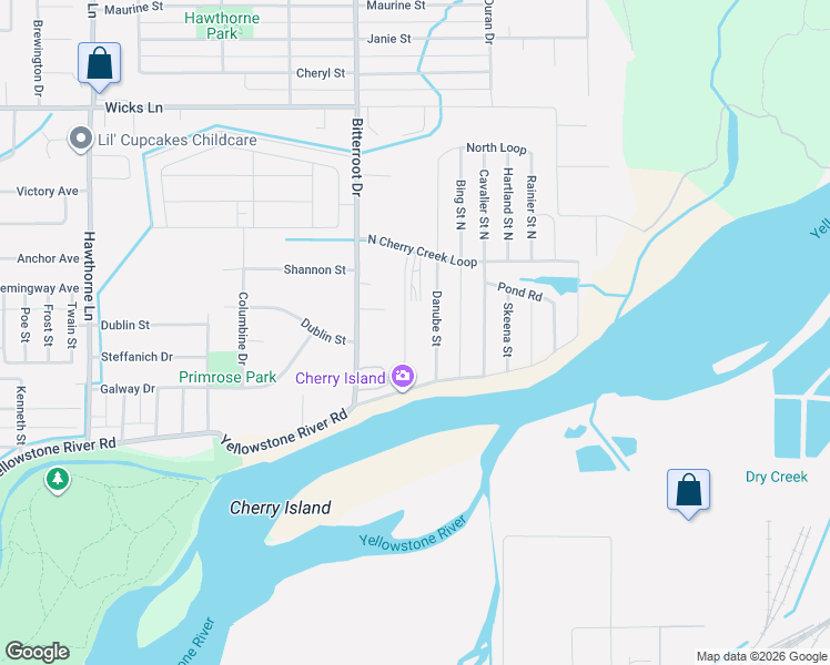 map of restaurants, bars, coffee shops, grocery stores, and more near 18 Danube Street in Billings
