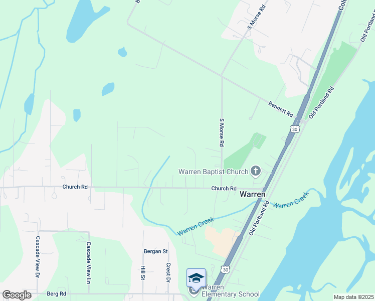 map of restaurants, bars, coffee shops, grocery stores, and more near 34591 Church Road in Warren
