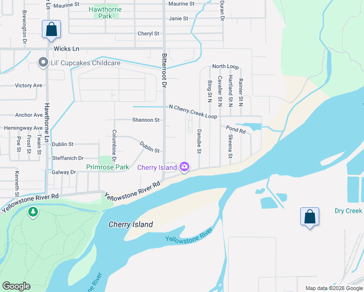 map of restaurants, bars, coffee shops, grocery stores, and more near 1315 Bitterroot Drive in Billings
