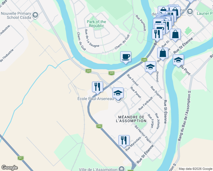 map of restaurants, bars, coffee shops, grocery stores, and more near 681 Boulevard de l'Ange-Gardien in L'Assomption