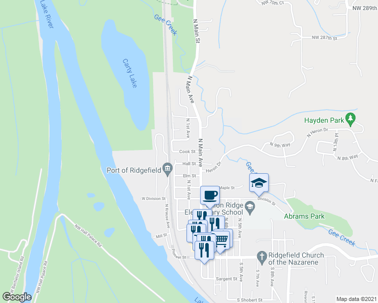map of restaurants, bars, coffee shops, grocery stores, and more near 100 Cook Street in Ridgefield