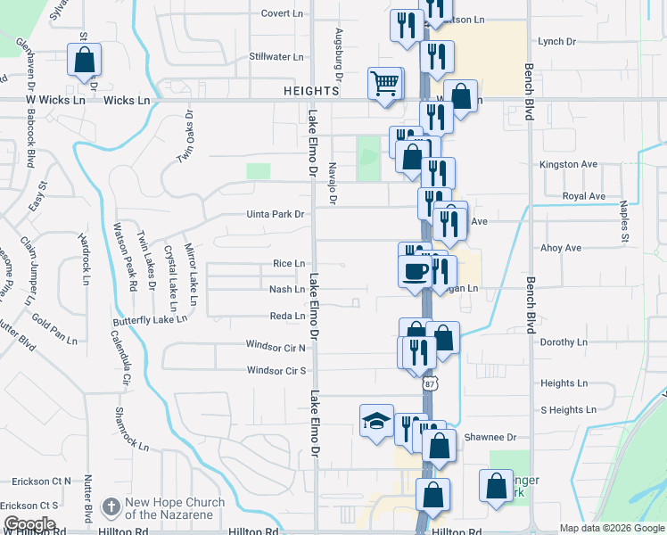 map of restaurants, bars, coffee shops, grocery stores, and more near 416 Rice Lane in Billings