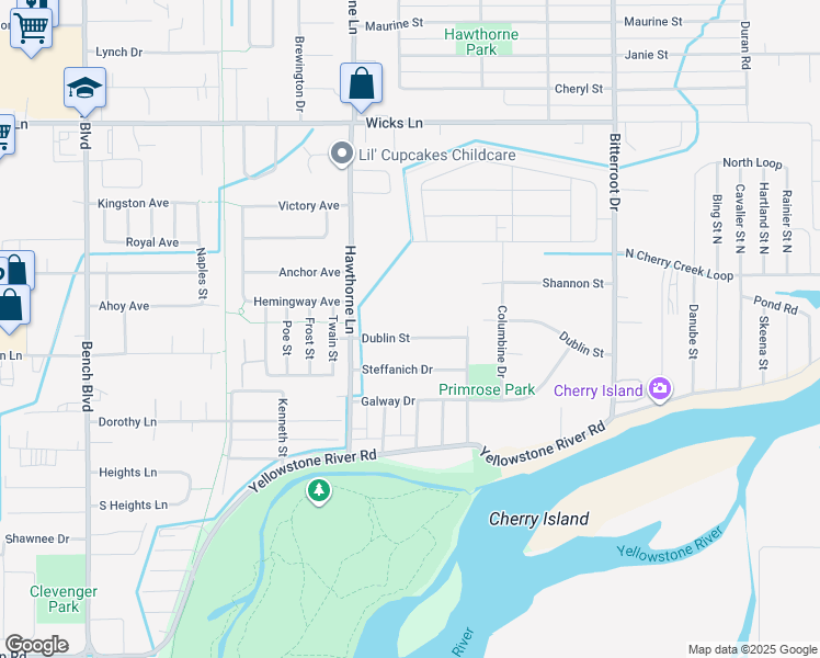 map of restaurants, bars, coffee shops, grocery stores, and more near 1231 Dublin Street in Billings