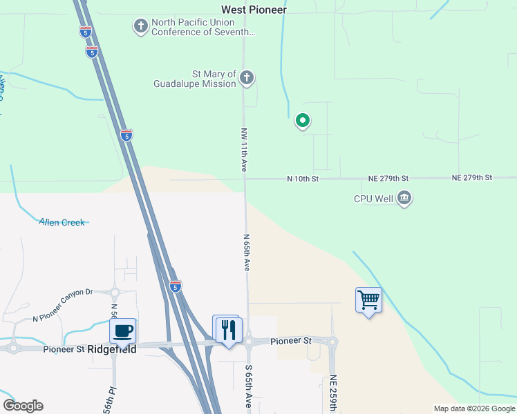 map of restaurants, bars, coffee shops, grocery stores, and more near 1009 Northeast 279th Street in Ridgefield