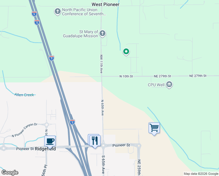 map of restaurants, bars, coffee shops, grocery stores, and more near 1009 Northeast 279th Street in Ridgefield