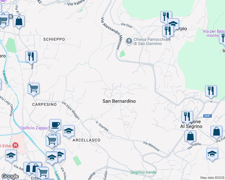 map of restaurants, bars, coffee shops, grocery stores, and more near 12 Via Borromeo Cardinal Federico in Erba