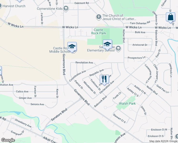 map of restaurants, bars, coffee shops, grocery stores, and more near 528 Constitution Avenue in Billings