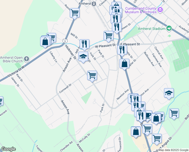 map of restaurants, bars, coffee shops, grocery stores, and more near 9 Snowden Avenue in Amherst