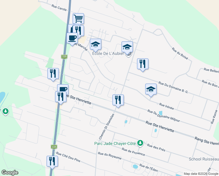 map of restaurants, bars, coffee shops, grocery stores, and more near Rue de la Closerie in Saint-Lin - Laurentides