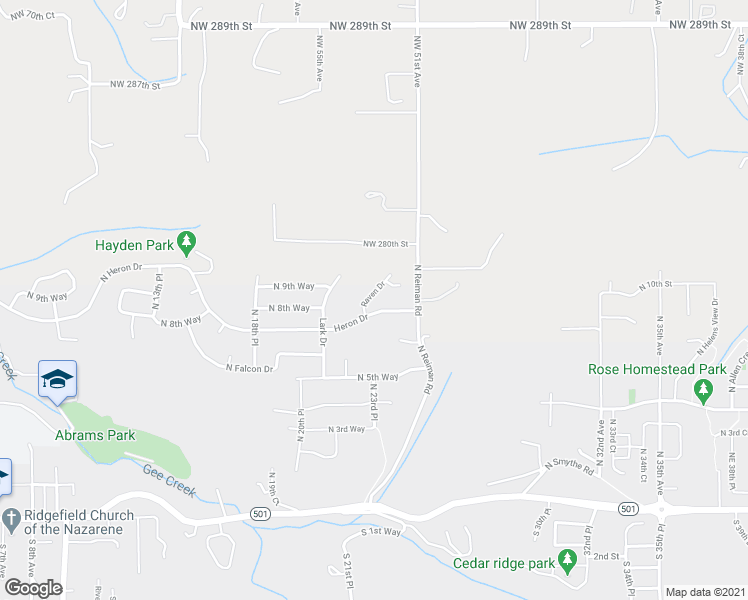 map of restaurants, bars, coffee shops, grocery stores, and more near 810 Raven Drive in Ridgefield