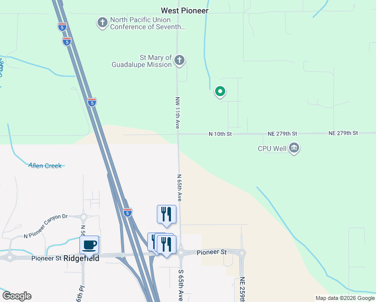 map of restaurants, bars, coffee shops, grocery stores, and more near 1009 Northeast 279th Street in Ridgefield