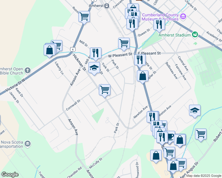 map of restaurants, bars, coffee shops, grocery stores, and more near 41 Hill Street in Amherst