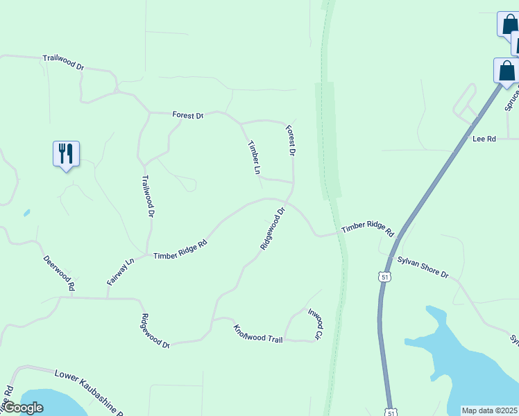 map of restaurants, bars, coffee shops, grocery stores, and more near 9919 Ridgeway Court in Minocqua