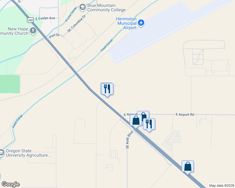 map of restaurants, bars, coffee shops, grocery stores, and more near 1847 South Highway 395 in Hermiston
