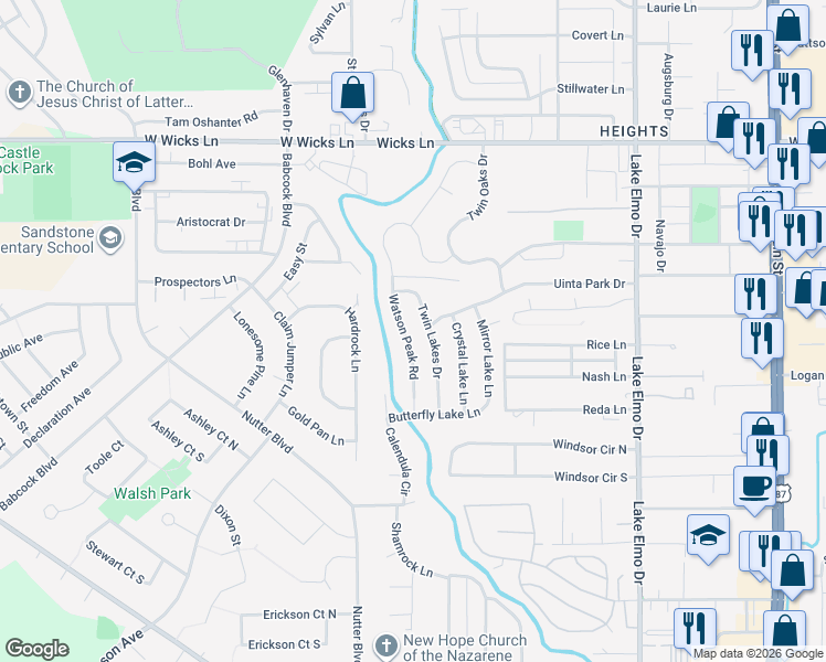 map of restaurants, bars, coffee shops, grocery stores, and more near 1312 Twin Lakes Drive in Billings
