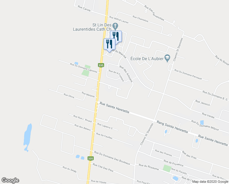 map of restaurants, bars, coffee shops, grocery stores, and more near 133 Rue des Orchidées in Saint-Lin - Laurentides