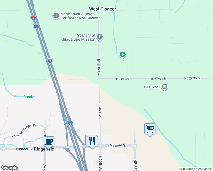 map of restaurants, bars, coffee shops, grocery stores, and more near 1009 Northeast 279th Street in Ridgefield