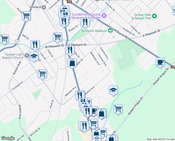 map of restaurants, bars, coffee shops, grocery stores, and more near 3 Spence Court in Amherst