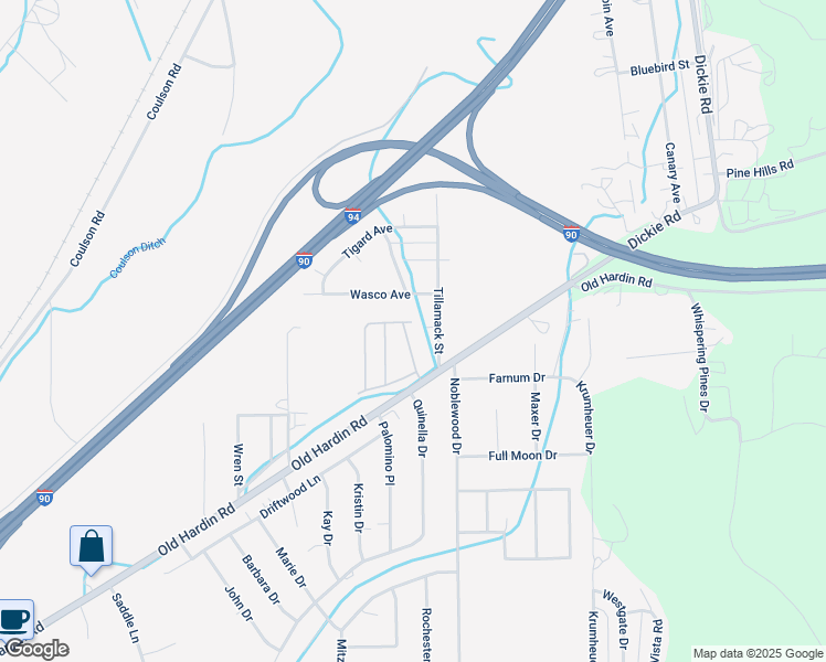 map of restaurants, bars, coffee shops, grocery stores, and more near 3455 Old Hardin Road in Billings