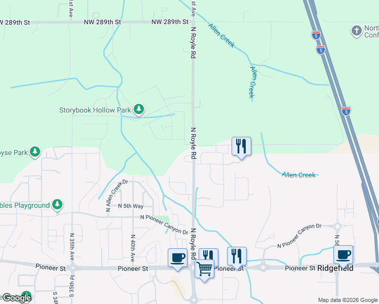 map of restaurants, bars, coffee shops, grocery stores, and more near 915 North Royle Road in Ridgefield