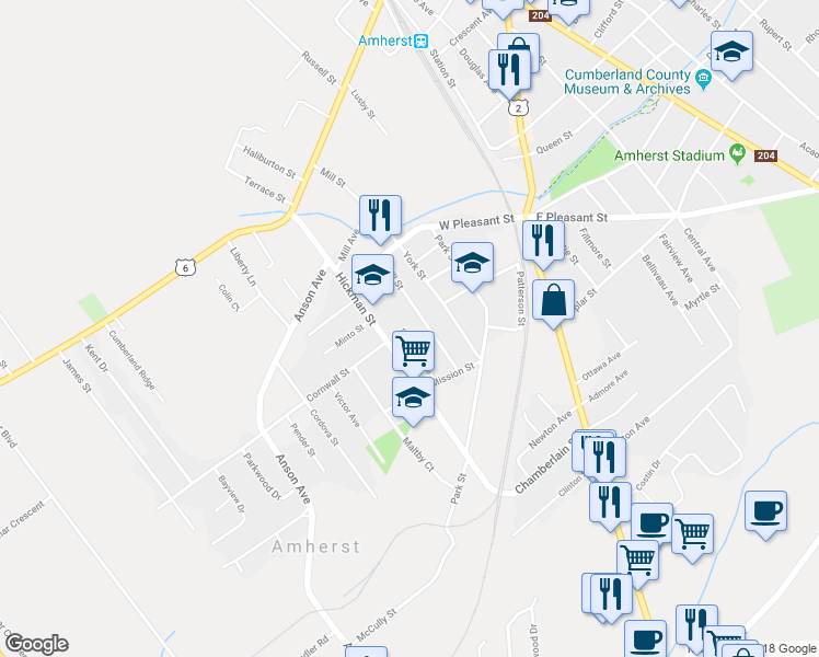 map of restaurants, bars, coffee shops, grocery stores, and more near 23 Snowden Avenue in Amherst