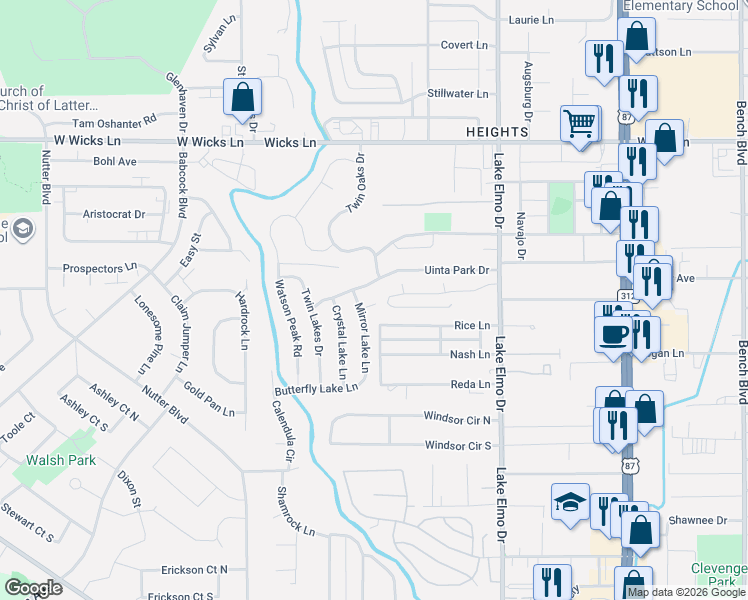 map of restaurants, bars, coffee shops, grocery stores, and more near 1298 Broadview Drive in Billings