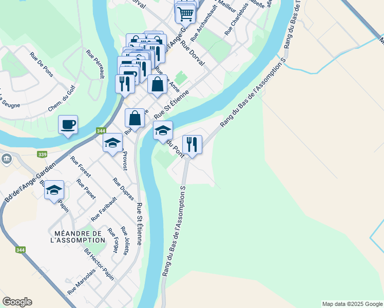 map of restaurants, bars, coffee shops, grocery stores, and more near 380 Rang du Bas de l'Assomption Sud in L'Assomption