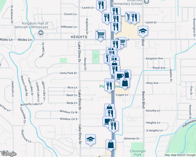map of restaurants, bars, coffee shops, grocery stores, and more near 515 Judith Lane in Billings