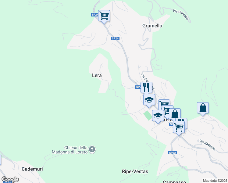 map of restaurants, bars, coffee shops, grocery stores, and more near 5 Via Lera in Lera