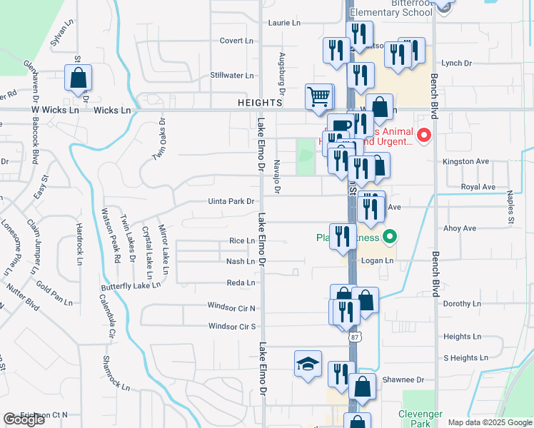 map of restaurants, bars, coffee shops, grocery stores, and more near 1331 Lake Elmo Drive in Billings