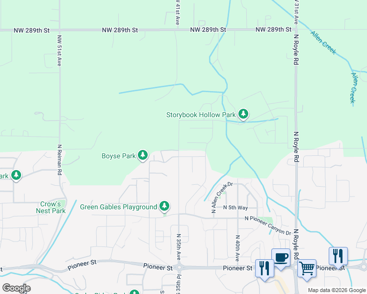 map of restaurants, bars, coffee shops, grocery stores, and more near 3606 North 10th Street in Ridgefield