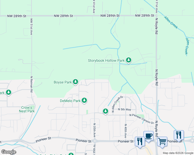 map of restaurants, bars, coffee shops, grocery stores, and more near 3517 N 11th Circle in Ridgefield